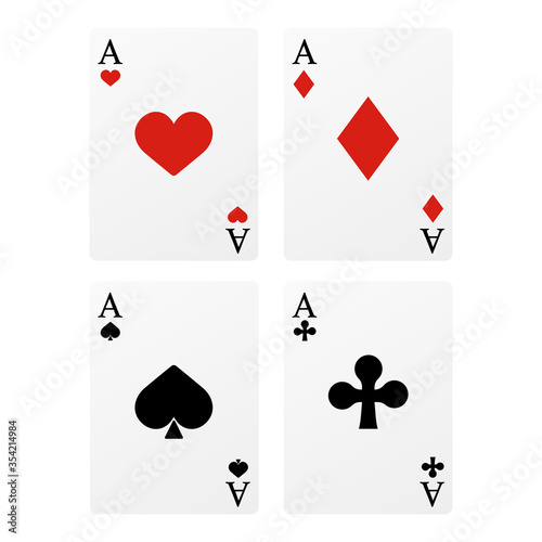 Set of four of a kind aces playing cards. Realistic vector