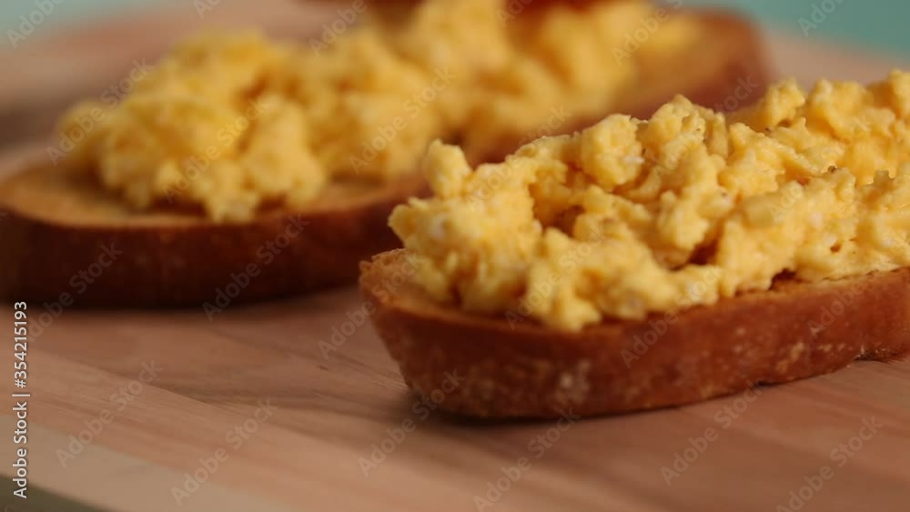 toast bread with olive oil, Scrambled eggs on toast with bacon toast bread with olive oil, Scrambled eggs on toast with bacon
