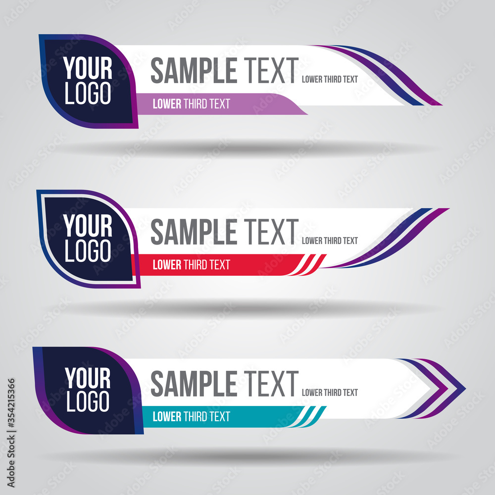 Fototapeta premium Lower third white and colorful design tv template modern contemporary. Set of banners bar screen broadcast show bar name. Collection of lower third for video editing on transparent background.