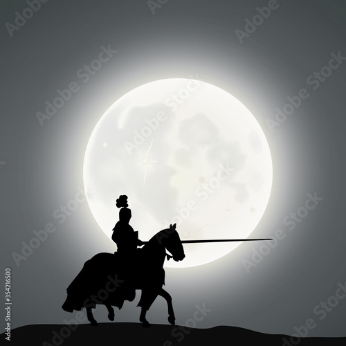A Mounted Warrior Under The Moonlight 