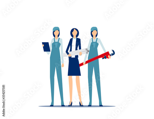 Engineer and builders with tools. Business finance and industry concept