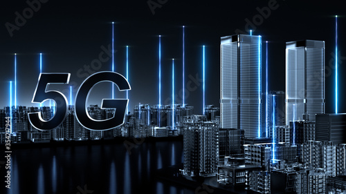 5G Futuristic technology concept. Abstract digital high tech city design background. typeB photo