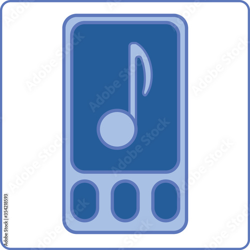 one blue vector mp3 player with multi-colored buttons on a white background. one isolated object. Symbol of music, work, logo design, icon design.
