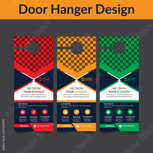 Set of door hangers background. Door hanger mockup. Vector illustration, corporate door hanger design, Door hanger tags, do not disturb and make up room sign Premium Vector,Door hanger design template