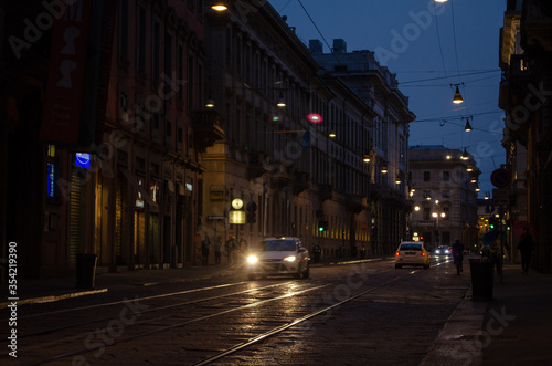 Street landscape of a summer night in Milan