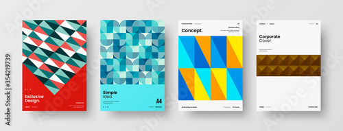 Company identity brochure template collection. Business presentation vector A4 vertical orientation front page mock up set. Corporate report cover abstract geometric illustration design layout bundle.