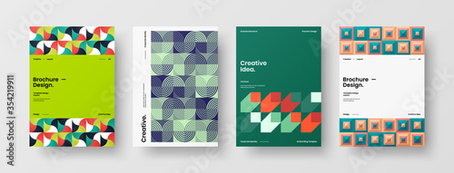 Company identity brochure template collection. Business presentation vector A4 vertical orientation front page mock up set. Corporate report cover abstract geometric illustration design layout bundle.