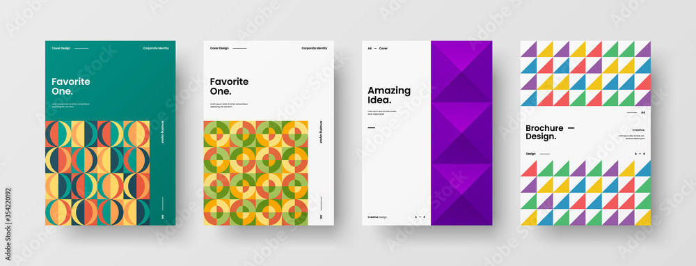 Company identity brochure template collection. Business presentation vector A4 vertical orientation front page mock up set. Corporate report cover abstract geometric illustration design layout bundle. Company identity brochure template collection. Business presentation vector A4 vertical orientation front page mock up set. Corporate report cover abstract geometric illustration design layout bundle.