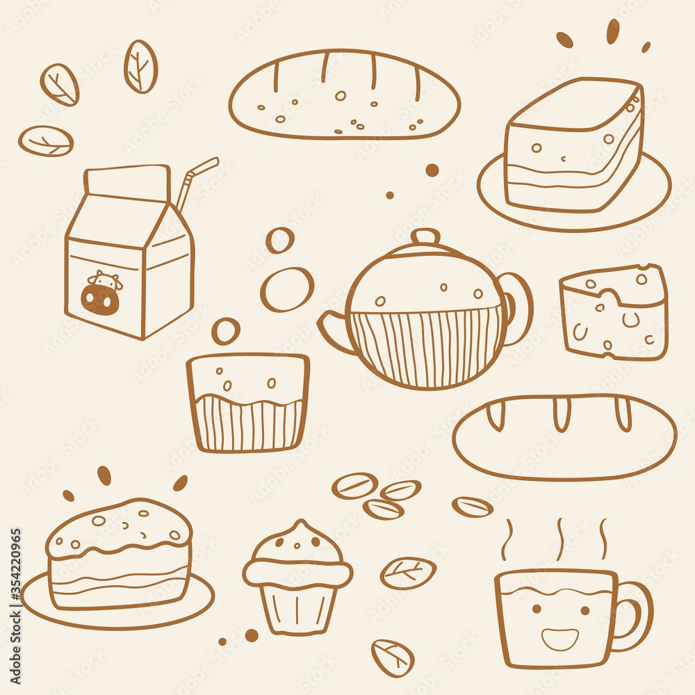 tea and Bakery hand drawn vintage sketch