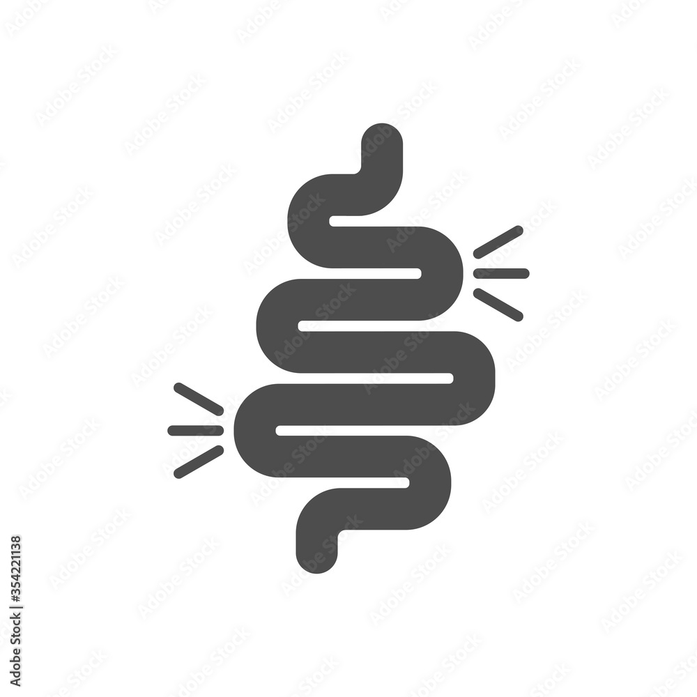Gut constipation icon in flat style. intestine icon vector. Colitis vector illustration on white isolated background. Stomach and digestion business concept. Gut constipation icon in flat style. intestine icon vector. Colitis vector illustration on white isolated background. Stomach and digestion business concept.