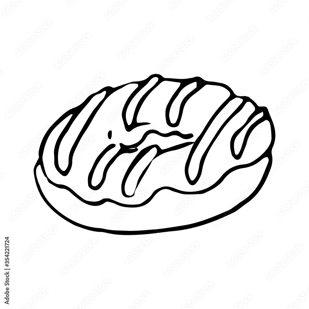 Hand drawn vector cute donut. Doodle style. Black outline isolated on white. Design for greeting cards, scrapbooking, textile, wrapping paper, cafe or restaurant menu, food infographic.