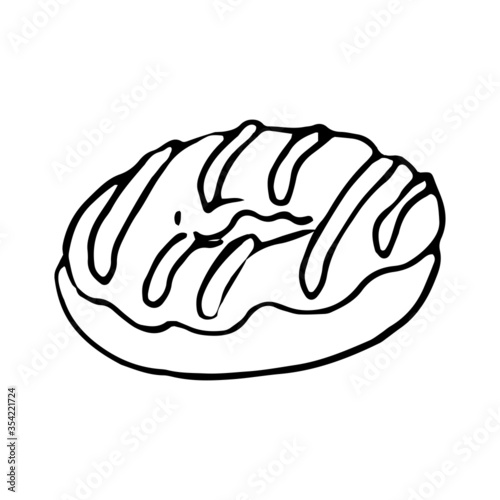 Hand drawn vector cute donut. Doodle style. Black outline isolated on white. Design for greeting cards, scrapbooking, textile, wrapping paper, cafe or restaurant menu, food infographic.