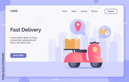 Fast Delivery with scooter campaign concept for website template landing or home page website.modern flat cartoon style.