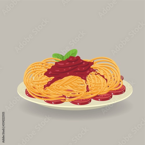 Plate of spaghetti with bacon strips