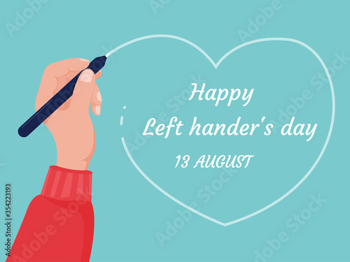 Left Handers International Day concept , Hand writing heart. vector illustration
