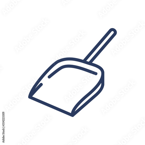 Dustpan thin line icon. Tool, dust pan, garbage scoop isolated outline sign. Household, cleaning service, domestic work concept. Vector illustration symbol element for web design and apps