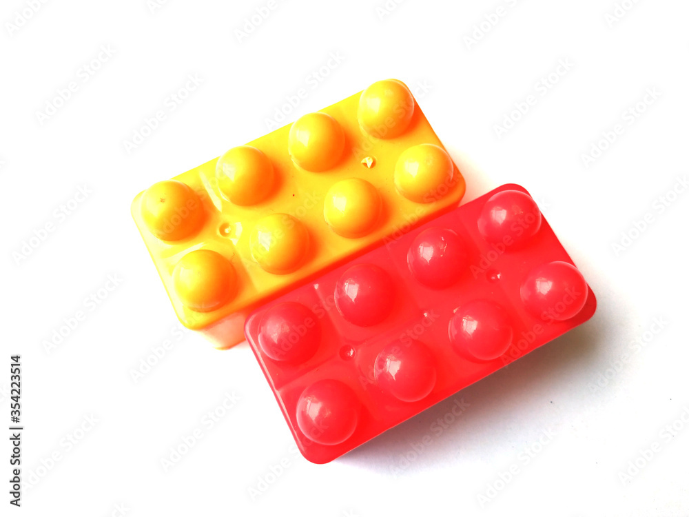 Top view on multi color toy bricks isolated on white background Top view on multi color toy bricks isolated on white background