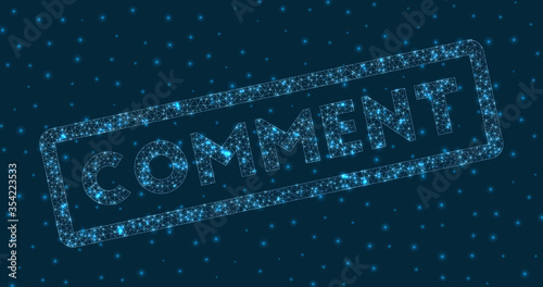 Comment word in digital style. Glowing geometric comment badge. Awesome vector illustration.