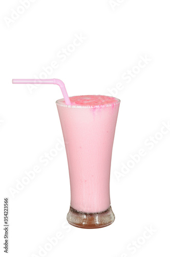 Strawberry shake With Straw on white background