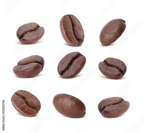 Roasted coffee beans studio shot isolated on white background, Healthy products by organic natural ingredients concept