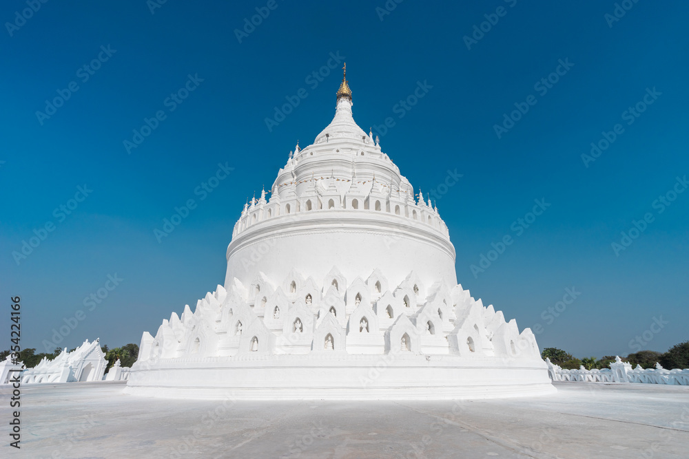 Hsinbyume temple beautiful white monastery in Mingun ruin and ancient city, Mandalay, Myanmar