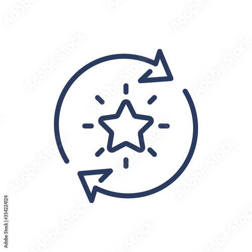 Bonus points exchange thin line icon. Star in rotation arrow circle isolated outline sign. Loyalty program, incentive marketing concept. Vector illustration symbol element for web design and apps