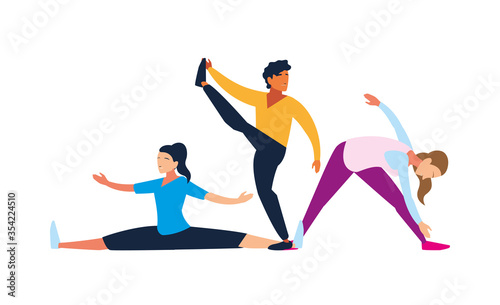 people doing stretching and strength exercise