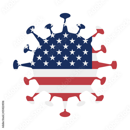 USA flag in virus shape, representing the impact of the coronavirus pandemic on the United States.