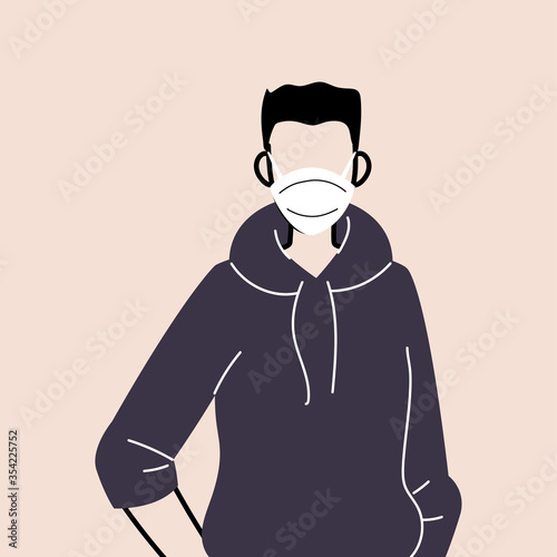 man in protective medical face mask, man wearing protection from coronavirus