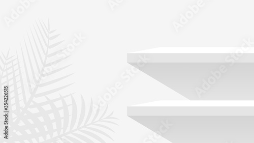 wood plank shelf on wall white grey pastel soft color, modern shelf for display show on space wall room, cute and chic counter desk panel for decoration, empty table top panel, background copy space