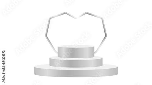 luxury pedestal silver 3d and heart shape, silver pedestal circle box for cosmetics product display show, metal podium stage show for deluxe victory position, circle stand for product place decoration