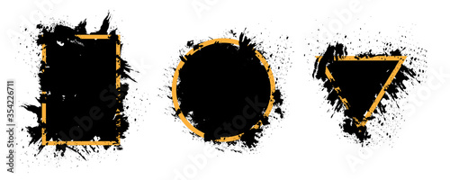 Black grunge with frame vector, Collection of Grunge background, Spray Paint Elements, Black splashes set, Dirty artistic design elements, ink brush strokes, Vector illustration.