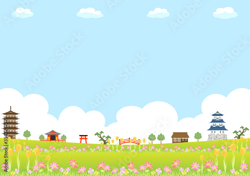 城下町　花　風景