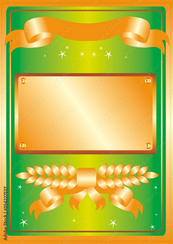 Naklejka premium set on a green background of gold frames and banners for design, decorative elements, vector illustration,