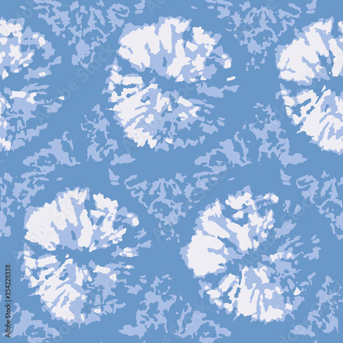 Blue tie dye dots background. Seamless hand drawn pattern tie dye shibori print. Ink textured background, japan rustic batik fabric. Vector illustration for fabric, wallpaper, scrapbooking projects