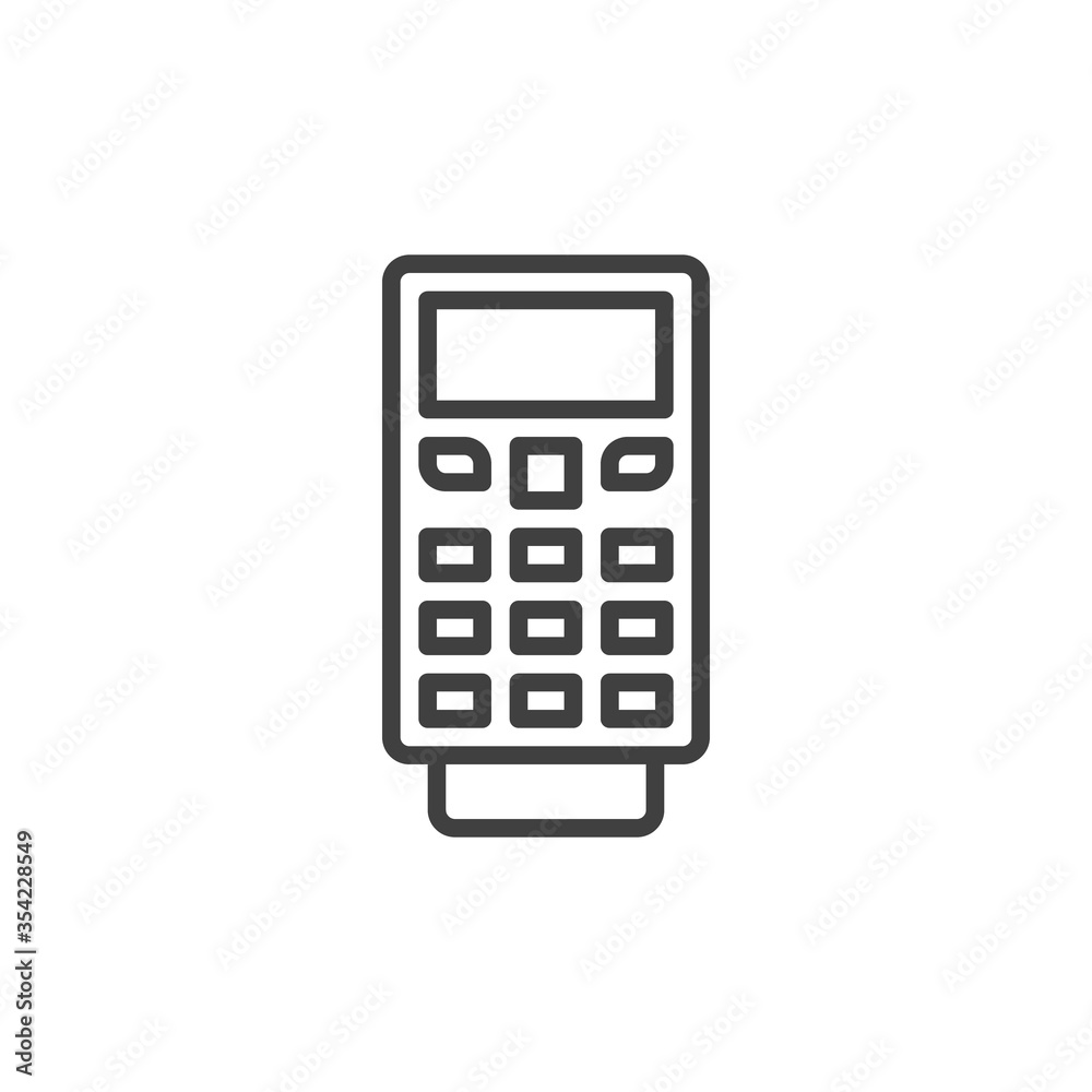 Payment terminal line icon. linear style sign for mobile concept and web design. POS Terminal with credit card outline vector icon. Symbol, logo illustration. Vector graphics Payment terminal line icon. linear style sign for mobile concept and web design. POS Terminal with credit card outline vector icon. Symbol, logo illustration. Vector graphics