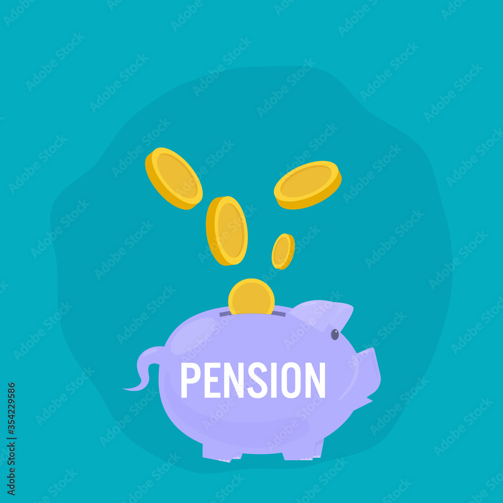 Pension savings and planning concept illustration saving money in piggy coin for investment of the elderly in case of daily expenses during retirement from work and medical expenses