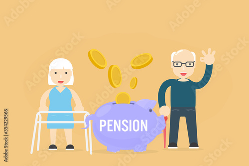 Pension savings and planning concept illustration with Old married couple And saving money for investment of the elderly in case of daily expenses during retirement from work and medical expenses