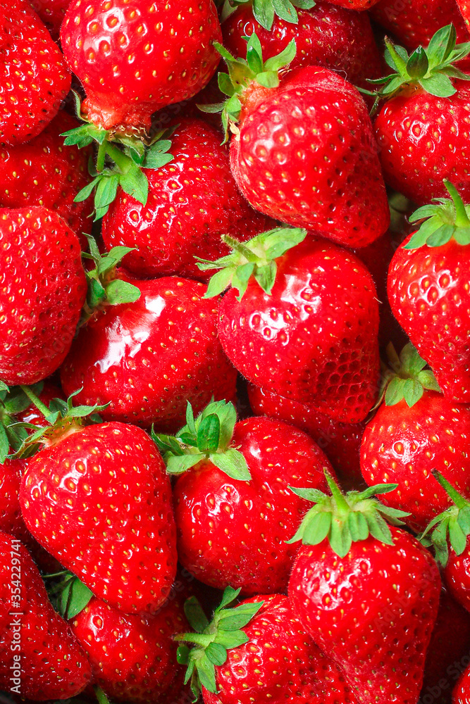 Strawberry ripe and juicy berries concept healthy eating. food background top view copy space for text