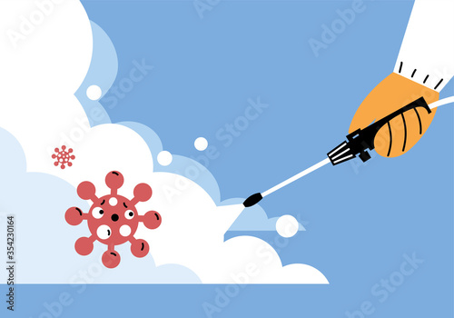 hand with atomizer and sprayer, cleaning and disinfecting coronavirus