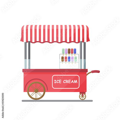 street food cart ice cream vector illustration isolated on white background. Vector illustration