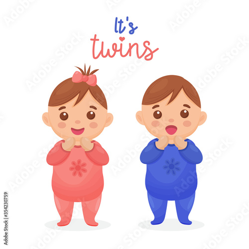 Two cute twin babies, a baby girl and a baby boy