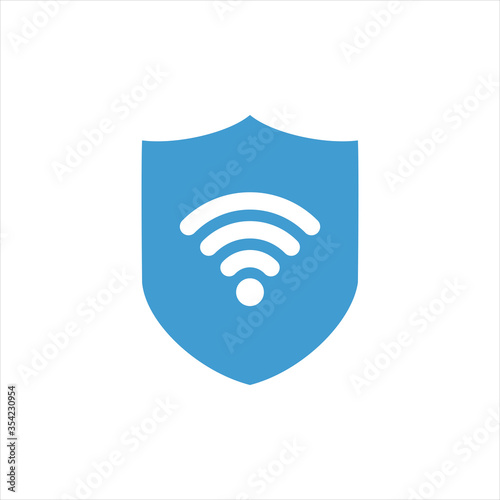 Simple shield with wi-fi symbol. Outline modern design element. Simple black flat vector sign with rounded corners.