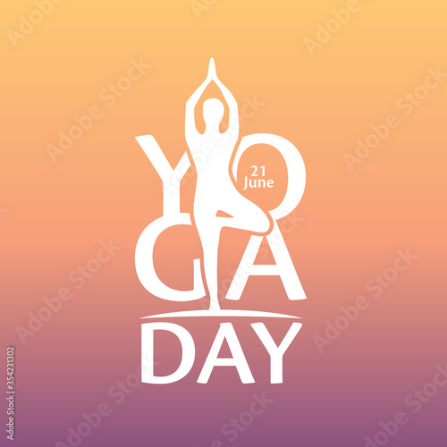 21 june-international yoga, human silhouette and sun rays, vector illustration - Vector
