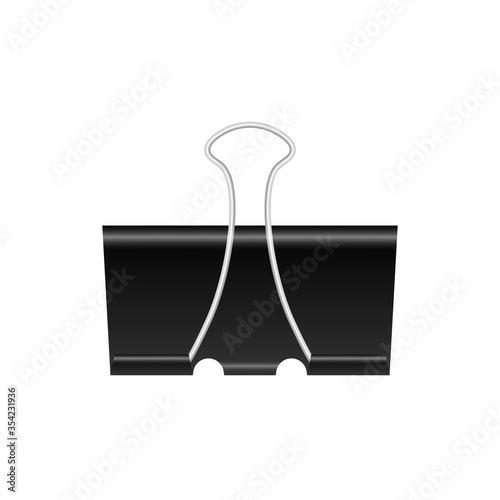 Binder clip isolated on white background. Black metallic paper clip vector illustration.
