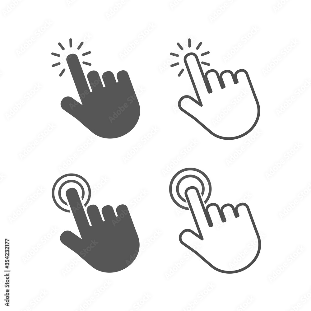 Fototapeta premium Touch vector icons set.Hand Cursor symbol. Computer hand cursor click, hand pointer clicking effectblack Illustration isolated for graphic and web design
