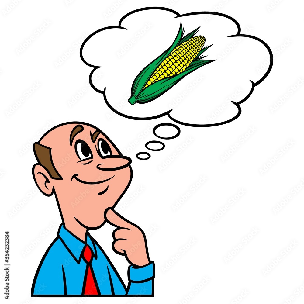 Thinking about Corn on the Cob - A cartoon illustration of a man thinking about Corn on the Cob. Thinking about Corn on the Cob - A cartoon illustration of a man thinking about Corn on the Cob.
