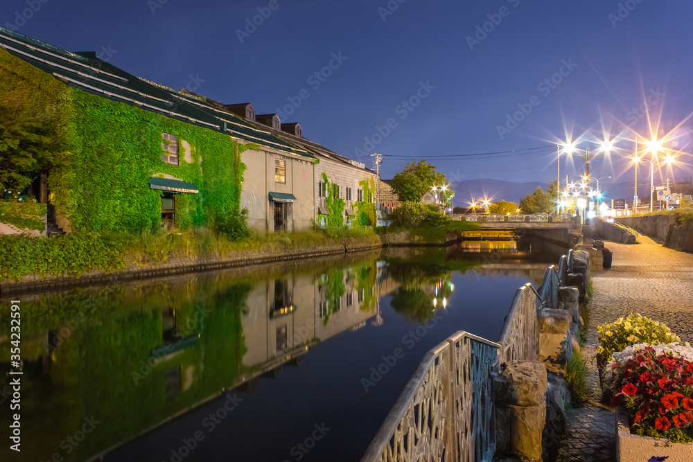 小樽運河、夜景、夏