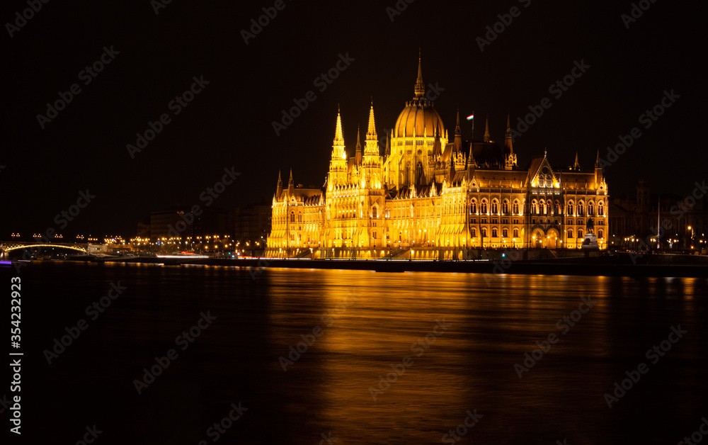 Unique night scene for the Hungarian Parliament In Budapest