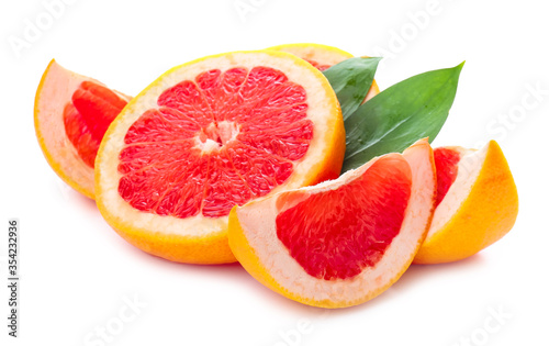 Fresh cut grapefruit on white background